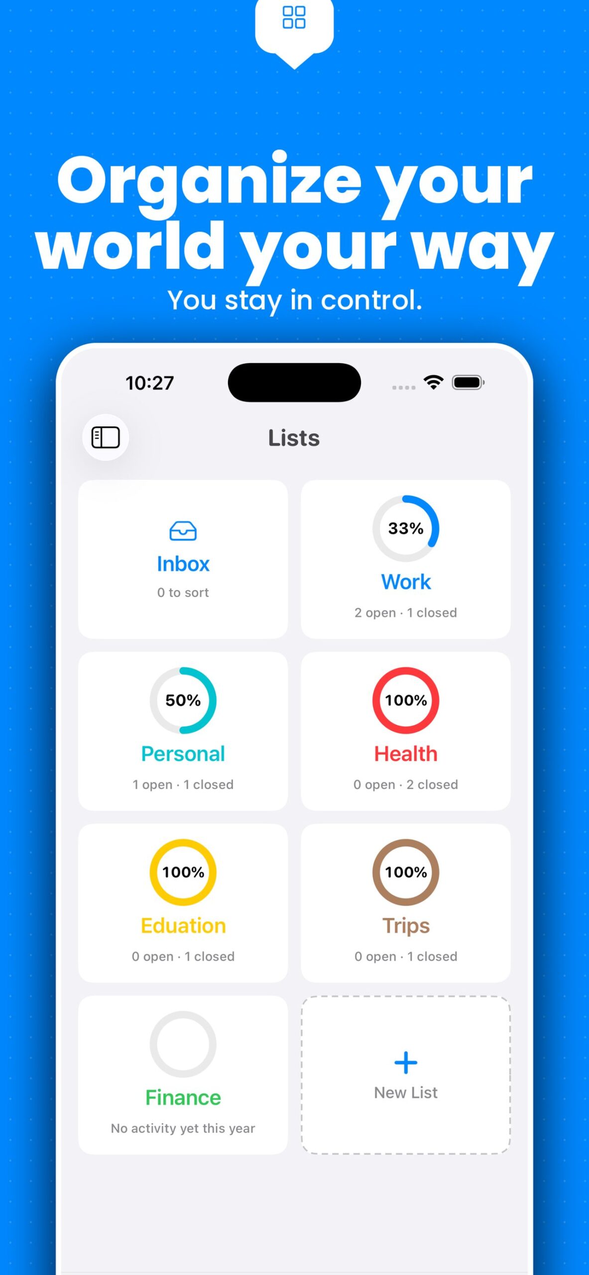 TasksDojo on iPhone, Lists view