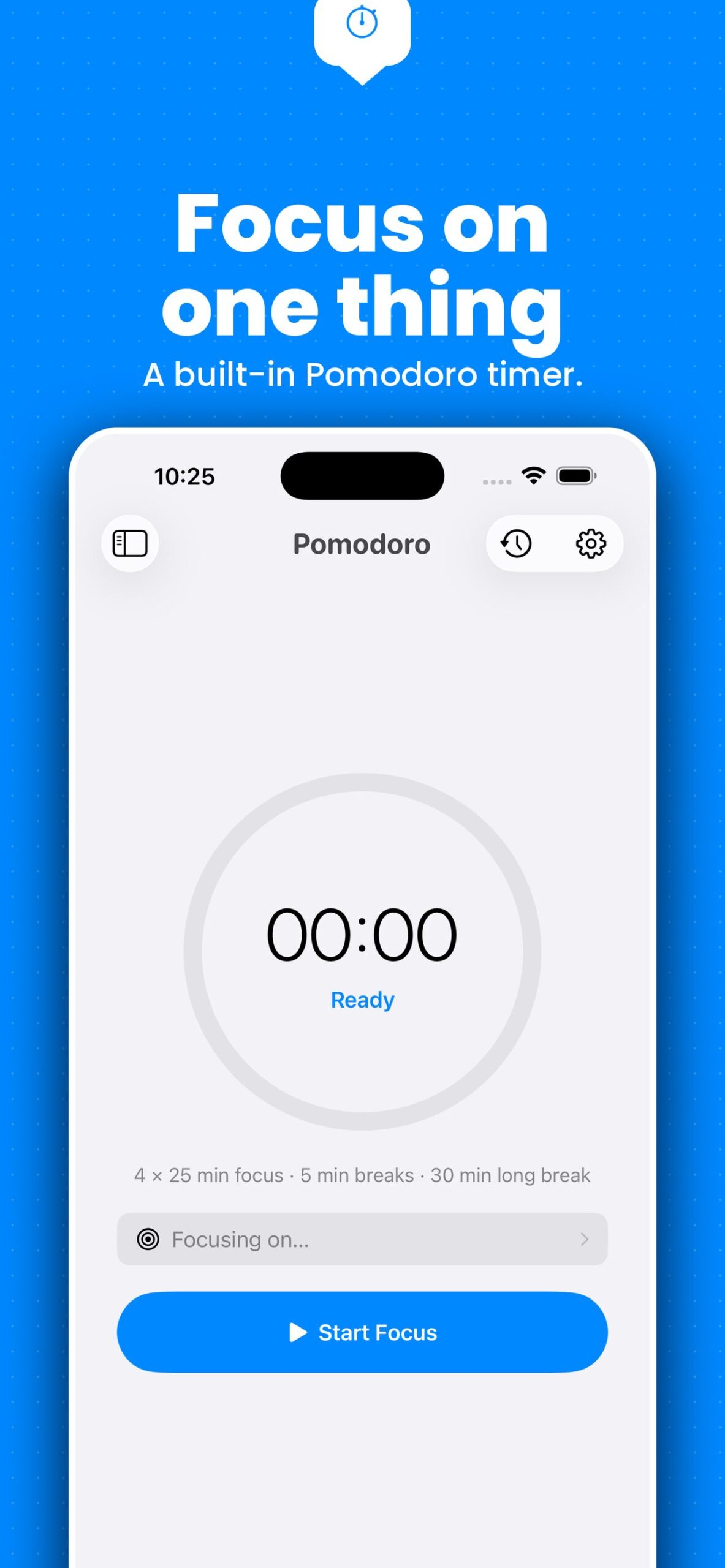 TasksDojo on iPhone, Pomodoro view