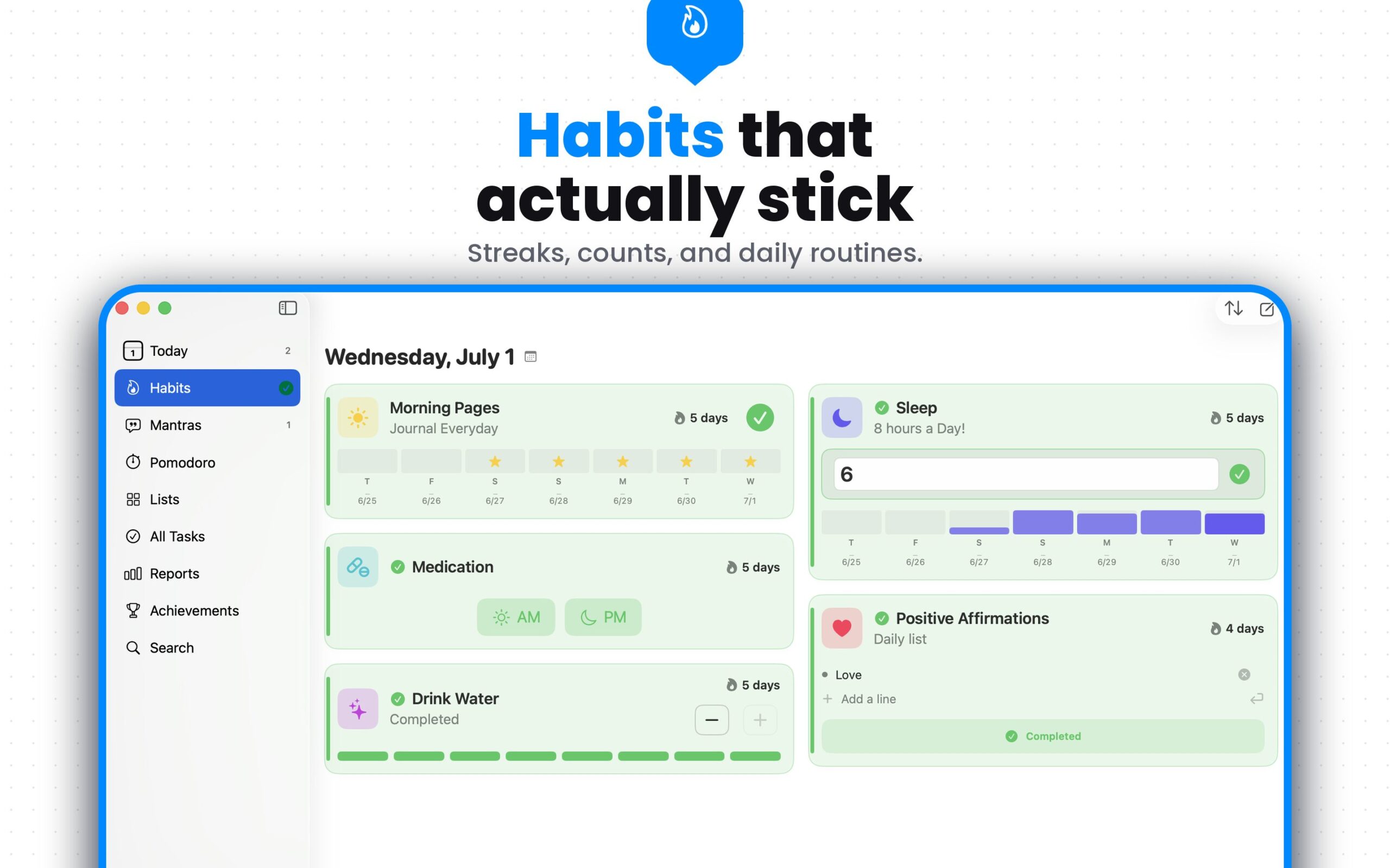 TasksDojo on Mac, Habits view