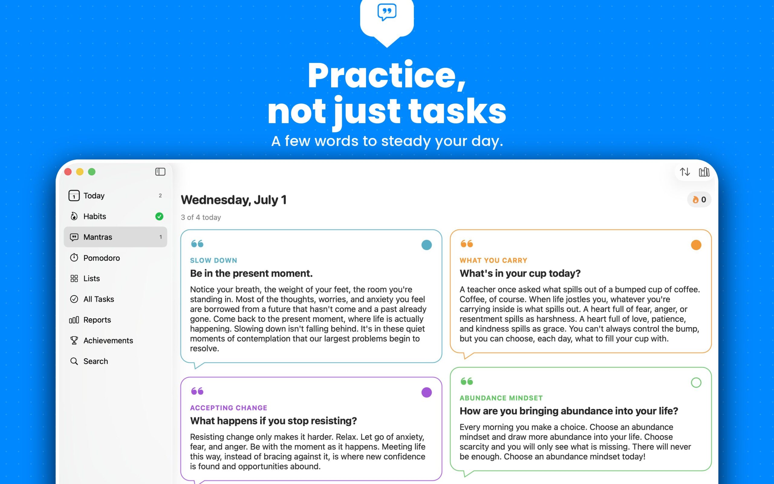 TasksDojo on Mac, Mantras view